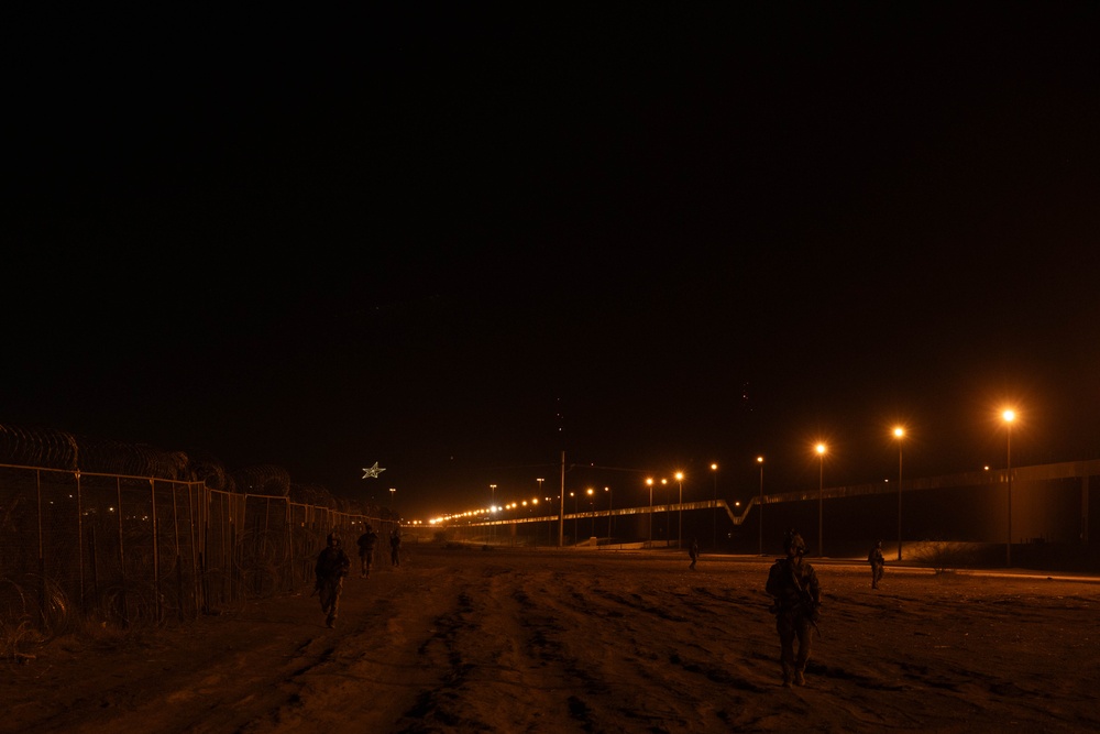 U.S. Soldier conducts night patrols along southern border