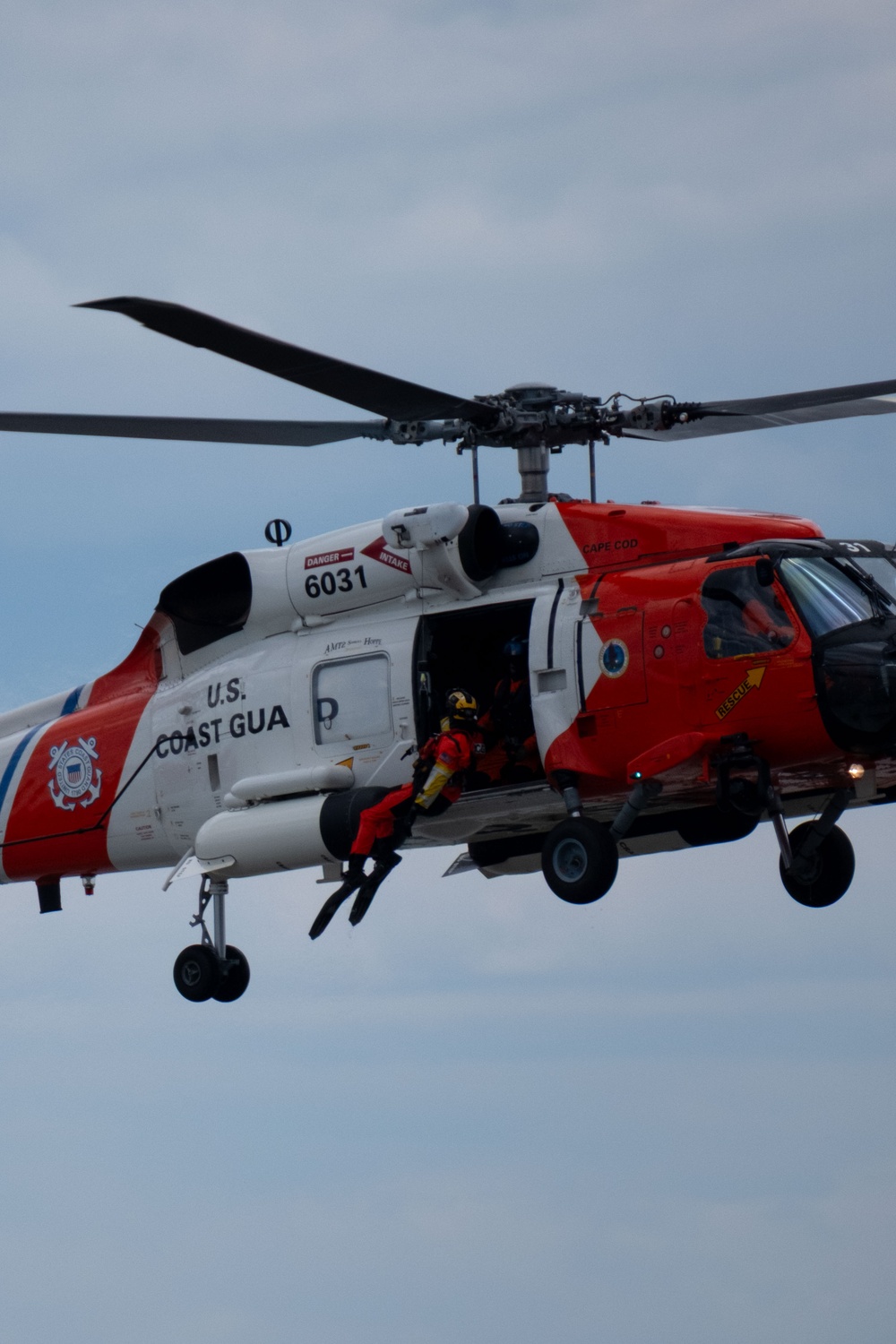 U.S. Coast Guard Air Station Cape Cod MH-60 Jayhawk conducts a search and rescue demonstration during Fleet Week NYC.