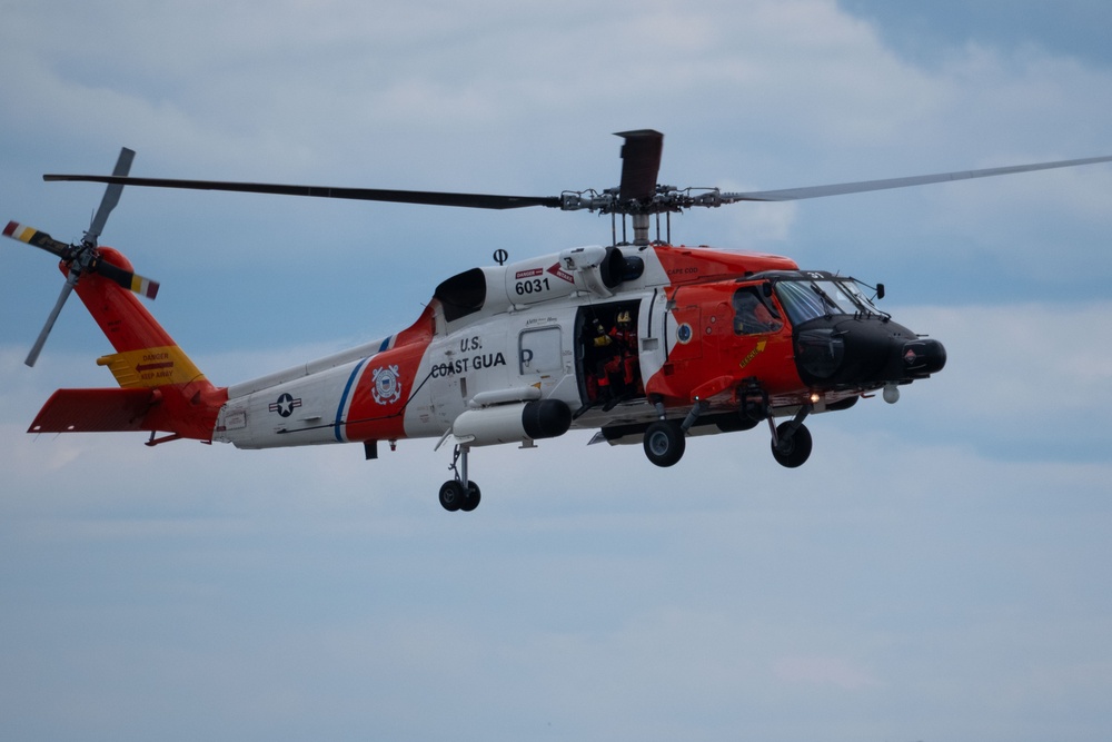 U.S. Coast Guard Air Station Cape Cod MH-60 Jayhawk conducts a search and rescue demonstration during Fleet Week NYC.