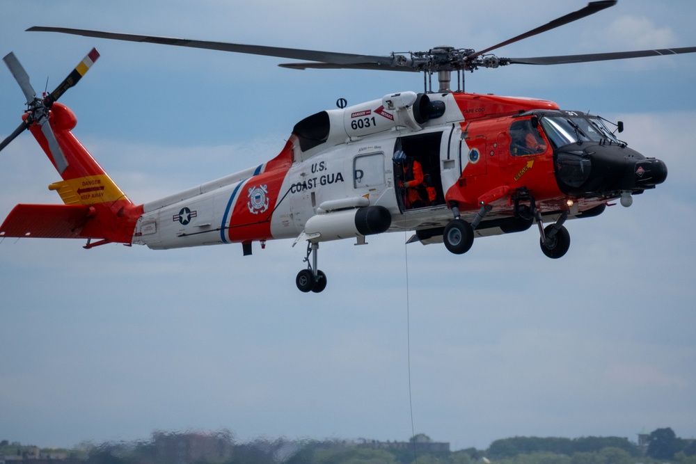 U.S. Coast Guard Air Station Cape Cod MH-60 Jayhawk conducts a search and rescue demonstration during Fleet Week NYC.