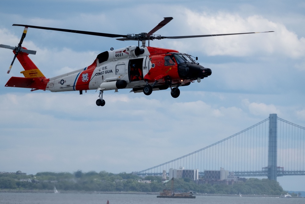 U.S. Coast Guard Air Station Cape Cod MH-60 Jayhawk conducts a search and rescue demonstration during Fleet Week NYC.