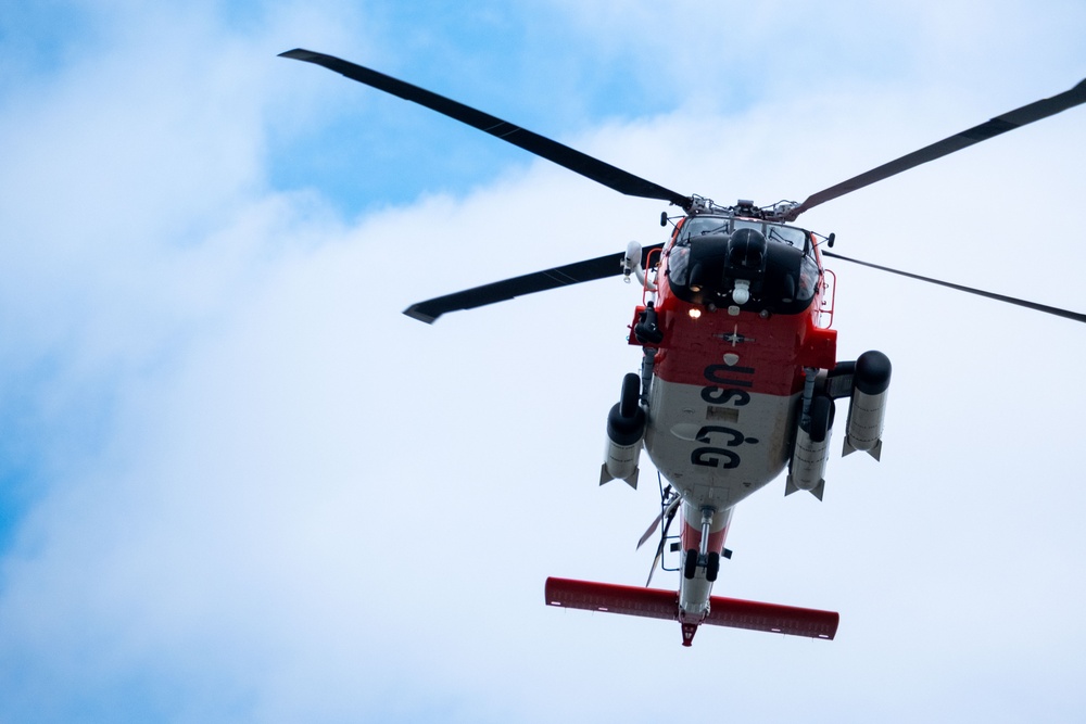 U.S. Coast Guard Air Station Cape Cod MH-60 Jayhawk conducts a search and rescue demonstration during Fleet Week NYC.
