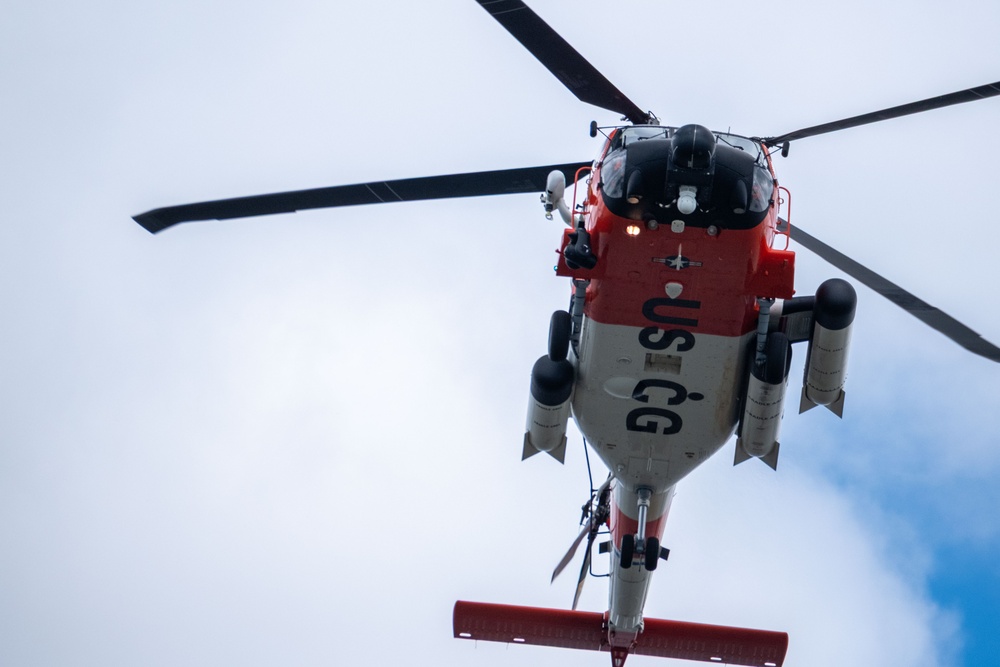 U.S. Coast Guard Air Station Cape Cod MH-60 Jayhawk conducts a search and rescue demonstration during Fleet Week NYC.
