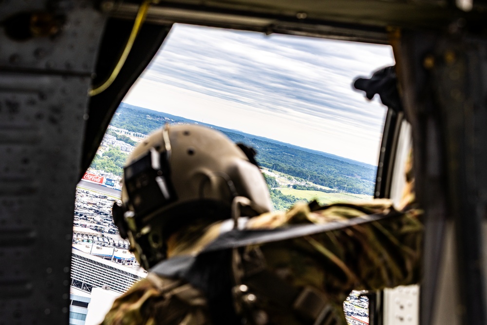The 82nd Combat Aviation Brigade conducted a flyover and skills demonstration at the 2025 Coca-Cola 600 race