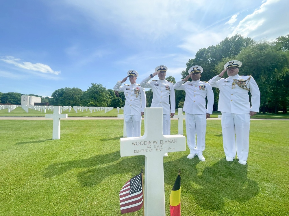 Coast Guard honors fallen WWII Coast Guardsman at Ardennes American Cemetery in Neupré, Belgium