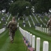 A Soldier from the 3d U.S. Infantry Regiment (The Old Guard) places American flags at headstones as part of &quot;Flags In&quot; at Arlington National Cemetery, Arlington, Va., May 22, 2025.