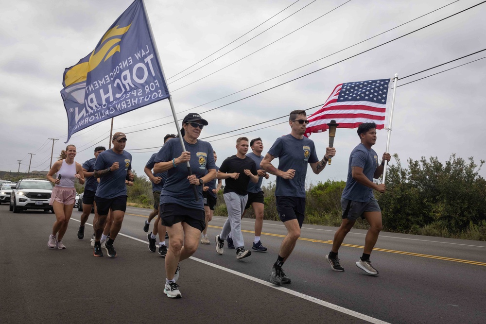 Camp Pendleton Marines participate in the Law Enforcement Torch Run for Special Olympics in Southern California