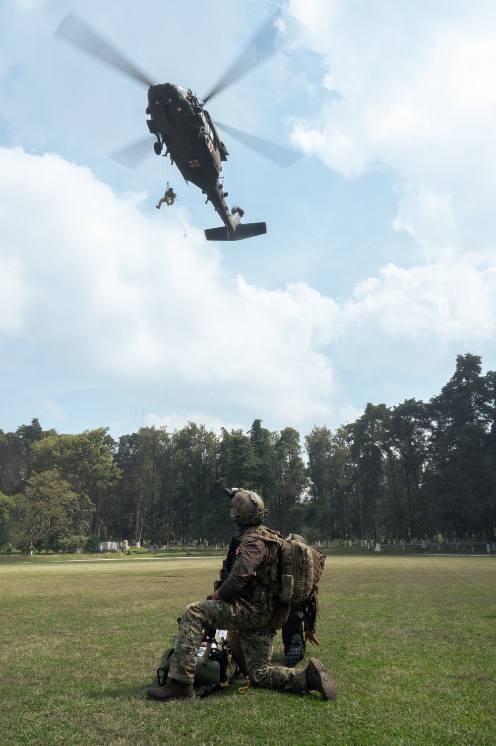 Members of 7th Special Forces Group (Airborne) and Guatemalan special forces conduct hoist training during CENTAM Guardian 25