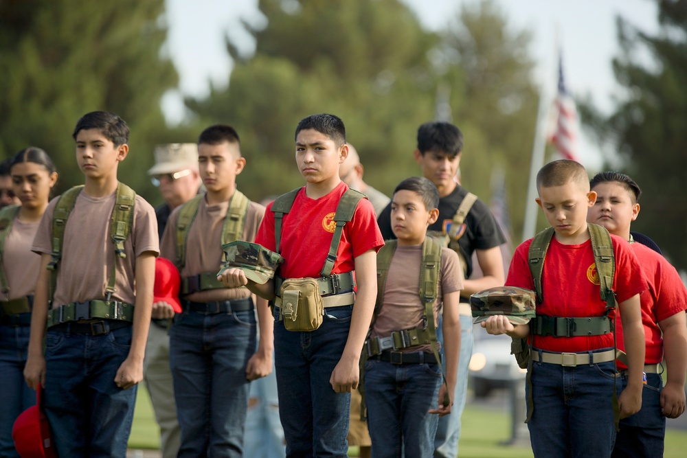 Flags placed at Fort Bliss National Cemetery before Memorial Day