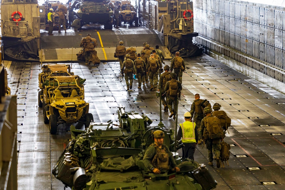 U.S. Marines Assigned to 22nd MEU Depart USS Iwo Jima During An Exercise