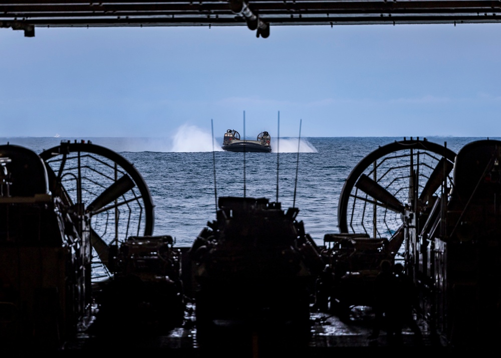 U.S. Marines Assigned to 22nd MEU Depart USS Iwo Jima During An Exercise