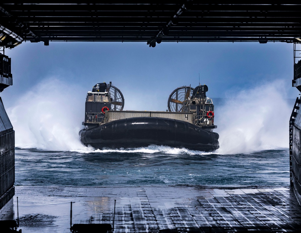 U.S. Marines Assigned to 22nd MEU Depart USS Iwo Jima During An Exercise