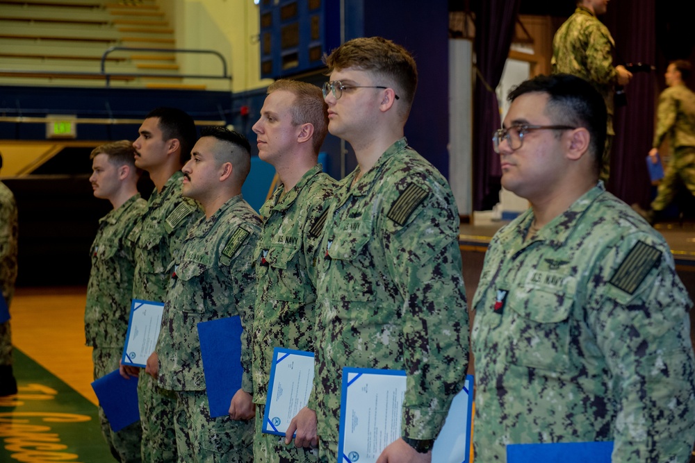 Headline: USS Ronald Reagan (CVN 76) frocks newly appointed petty officers