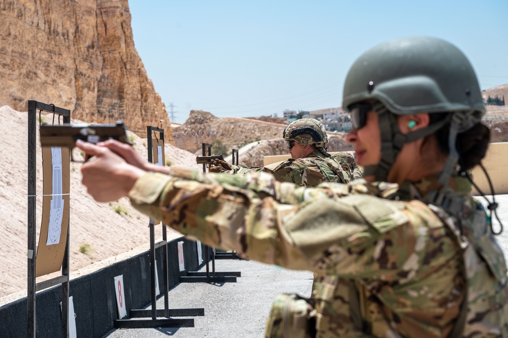 Members of 332nd Air Expeditionary Wing quick strike team qualify on M18 pistol