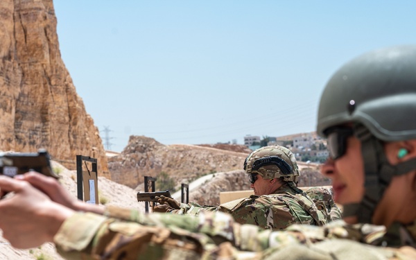 Members of 332nd Air Expeditionary Wing quick strike team qualify on M18 pistol