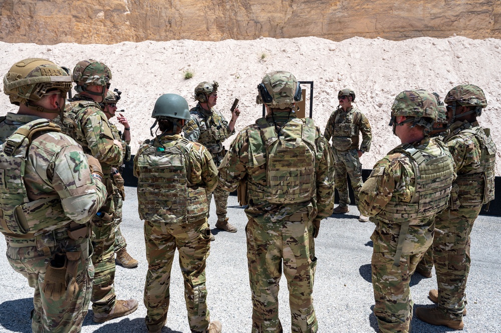 Members of 332nd Air Expeditionary Wing quick strike team qualify on M18 pistol