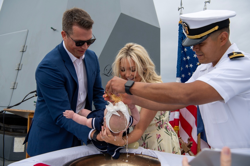 Mustin Baby Baptized Aboard Namesake Warship