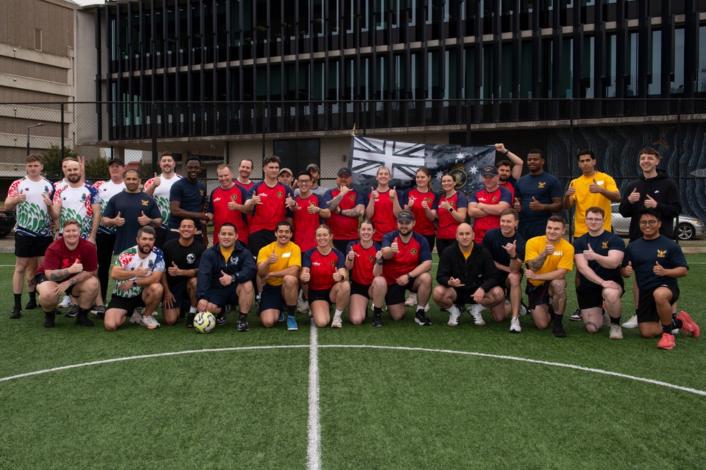 USS Blue Ridge plays futsal with Australian Navy