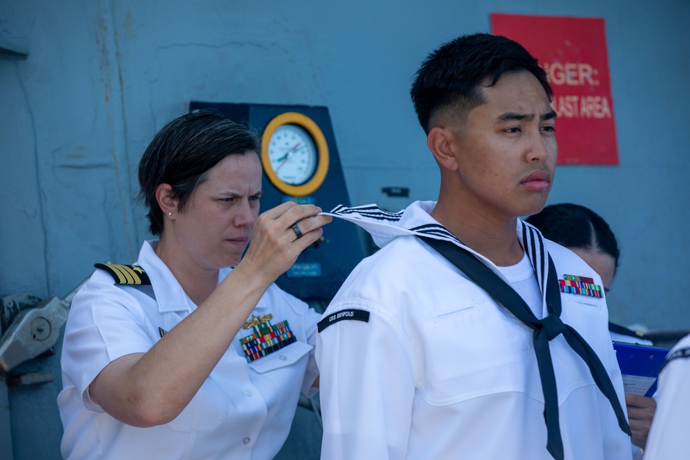 USS Benfold (DDG 65) executive, medical division look sharp for uniform inspection