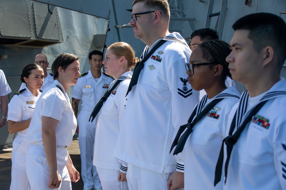 USS Benfold (DDG 65) executive, medical division look sharp for uniform inspection