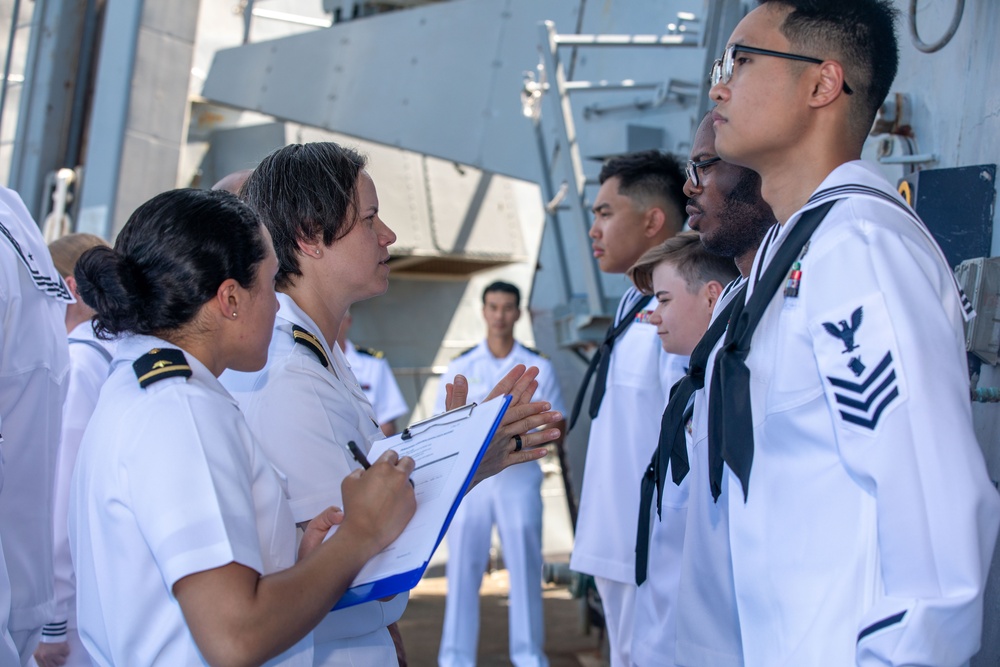 USS Benfold (DDG 65) executive, medical division look sharp for uniform inspection