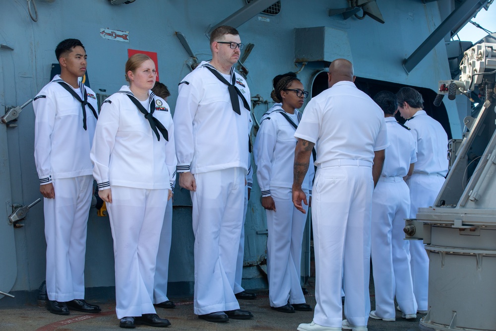 USS Benfold (DDG 65) executive, medical division look sharp for uniform inspection