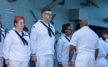 USS Benfold (DDG 65) executive, medical division look sharp for uniform inspection