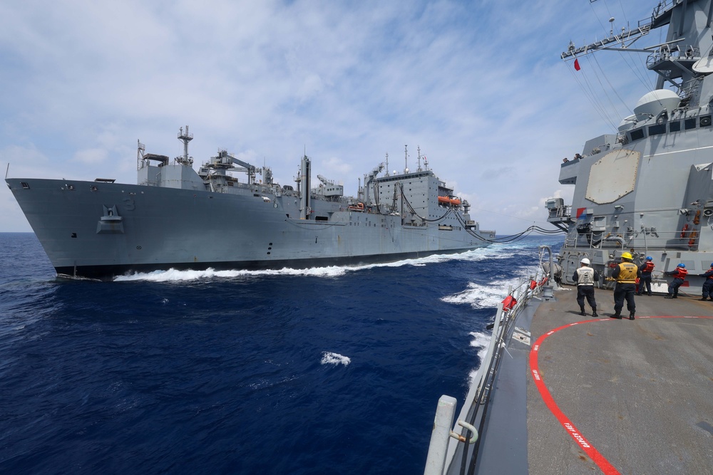 USS William P Lawrence (DDG 110) Conducts UNREP With USNS Alan Shepard (T-AKE 3)