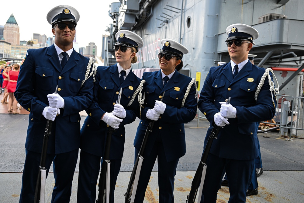 Coast Guard Silent Drill Team performs aboard USS Intrepid during Fleet Week New York