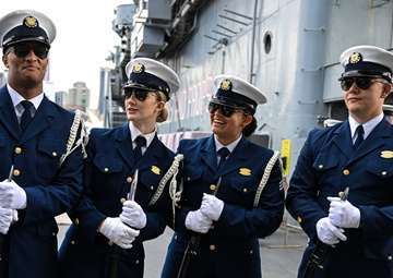Coast Guard Silent Drill Team performs aboard USS Intrepid during Fleet Week New York