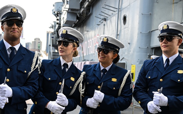 Coast Guard Silent Drill Team performs aboard USS Intrepid during Fleet Week New York