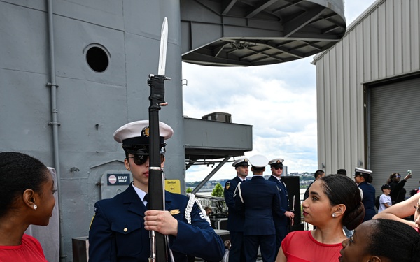 Coast Guard Silent Drill Team performs aboard USS Intrepid during Fleet Week New York