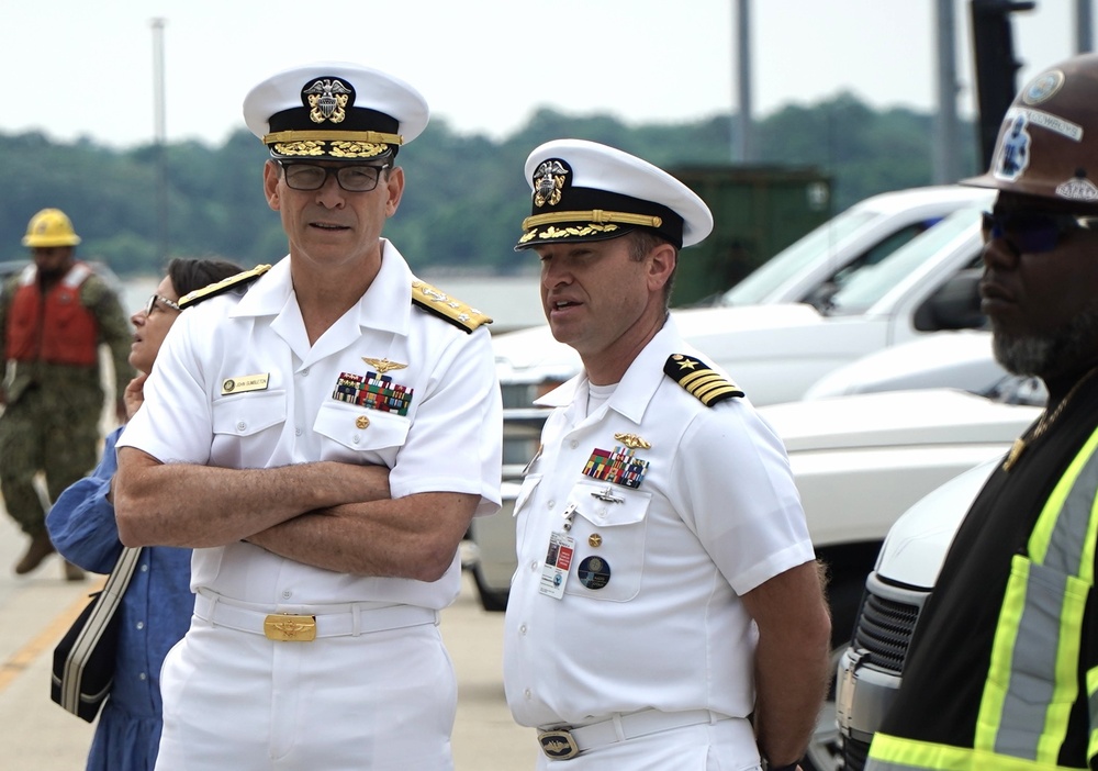 USS Gettysburg (CG 64) berths at Naval Weapons Station Yorktown after deployment