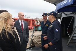 The honorable Marcus Micheli, Chargé d' Affaires, U.S. Embassy in The Hague, is welcomed aboard the USS Bulkeley DDG-84
