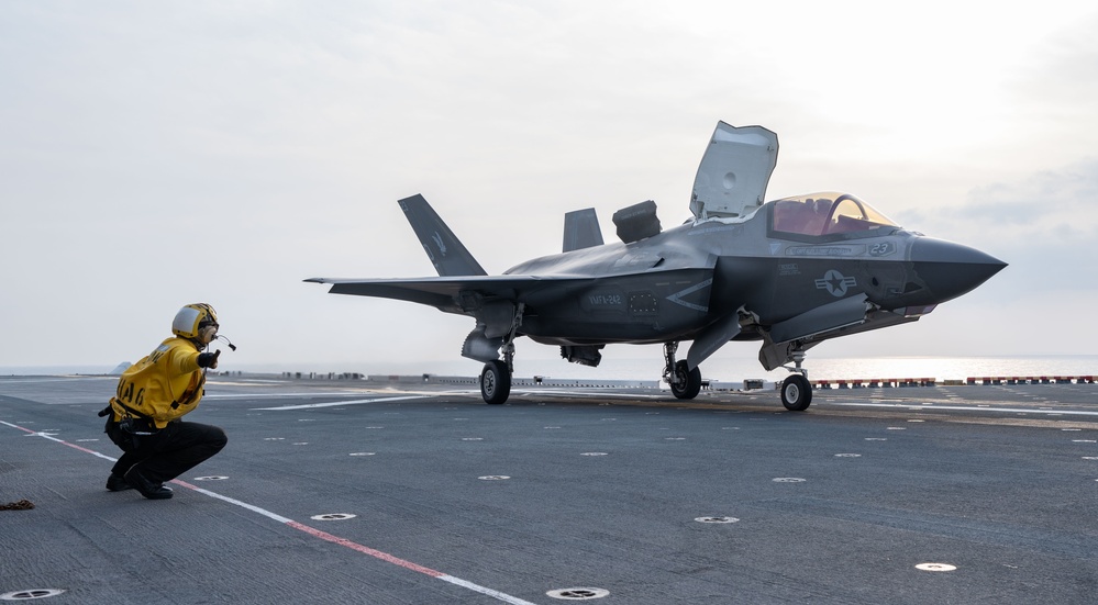 USS America (LHA 6) conducts flight operations
