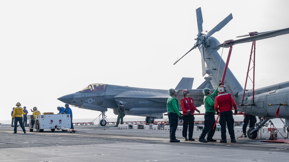 USS America (LHA 6) conducts flight operations