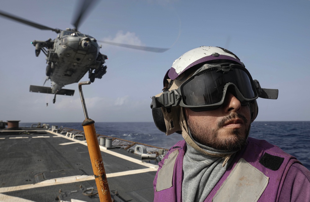 USS Milius conducts operations in the U.S. Central Command area of responsibility as part of the Carl Vinson Carrier Strike Group