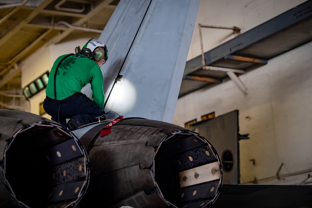 Nimitz Sailors Conduct Aircraft Maintenance