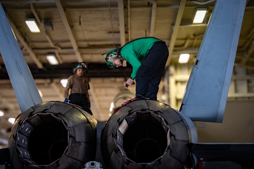 Nimitz Sailors Conduct Aircraft Maintenance