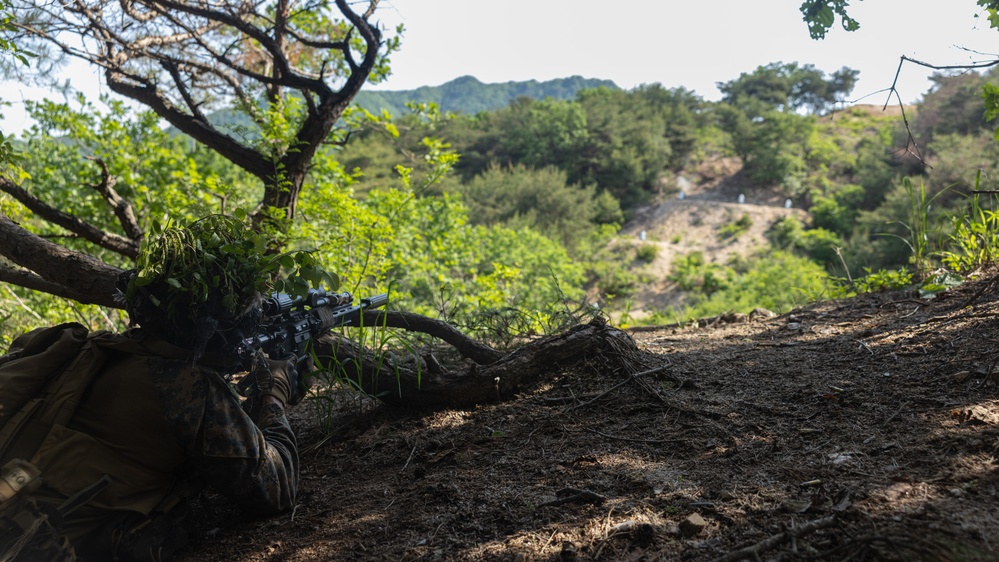 Activated Reserve Marines Patrol to a Live Fire Range during Korea Viper 25.4