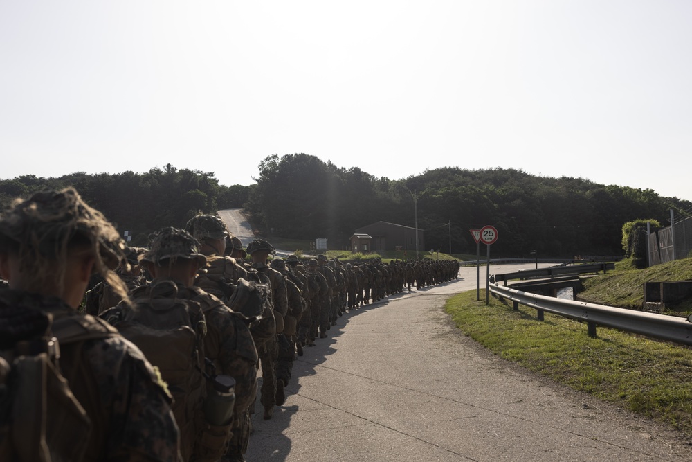 Activated Reserve Marines Patrol to a Live Fire Range during Korea Viper 25.4