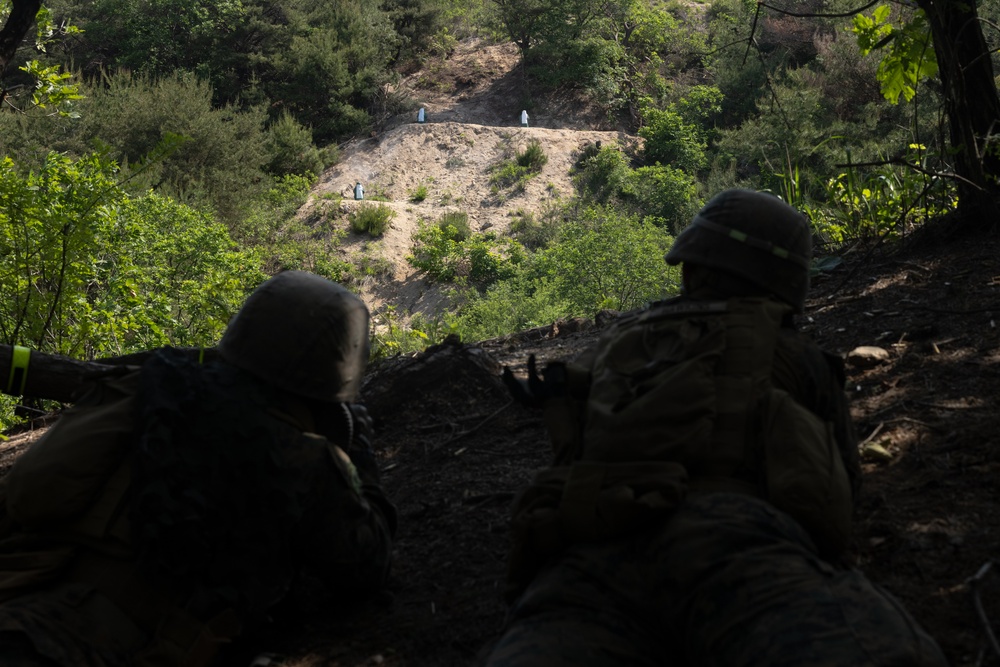 Activated Reserve Marines Patrol to a Live Fire Range during Korea Viper 25.4