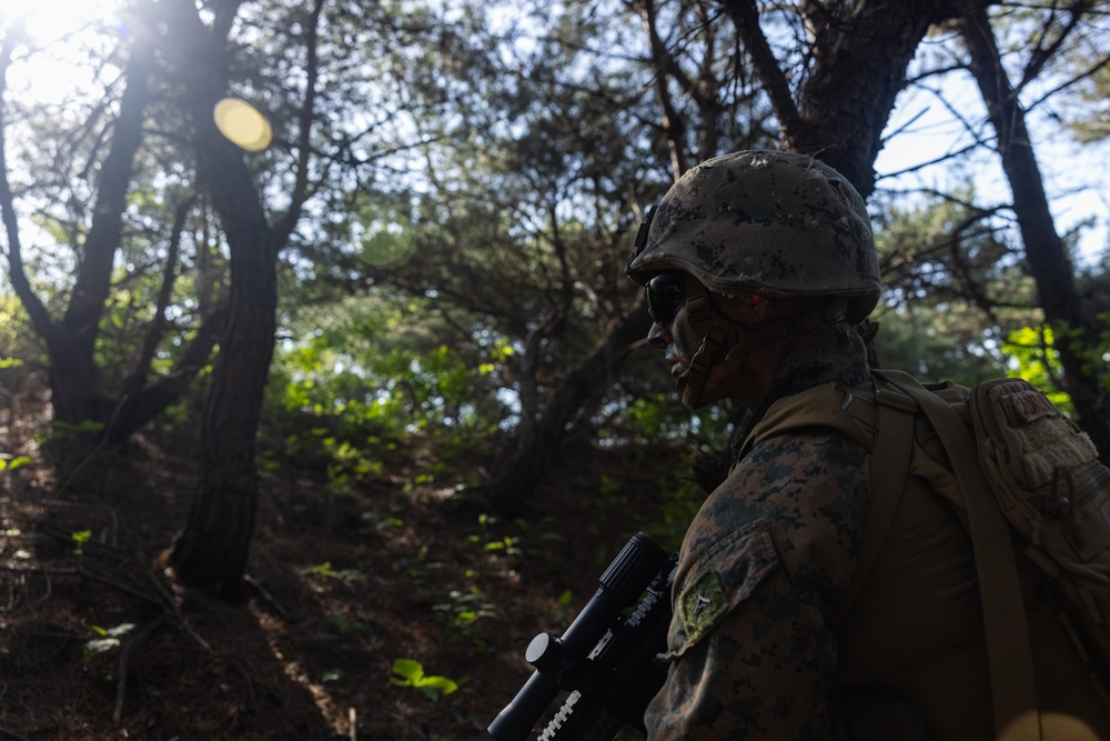 Activated Reserve Marines Patrol to a Live Fire Range during Korea Viper 25.4
