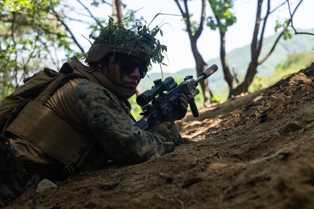 Activated Reserve Marines Patrol to a Live Fire Range during Korea Viper 25.4