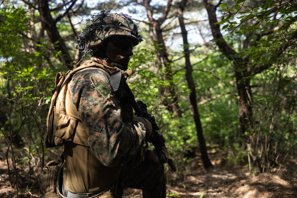 Activated Reserve Marines Patrol to a Live Fire Range during Korea Viper 25.4