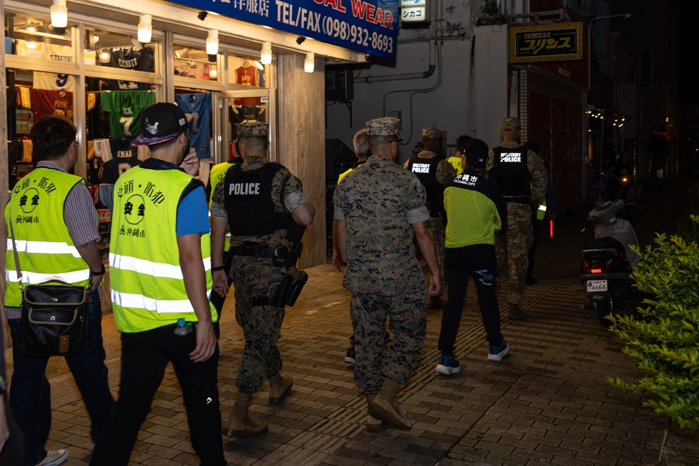 U.S. military police partner with Japanese police to conduct a Joint Law Enforcement Patrol