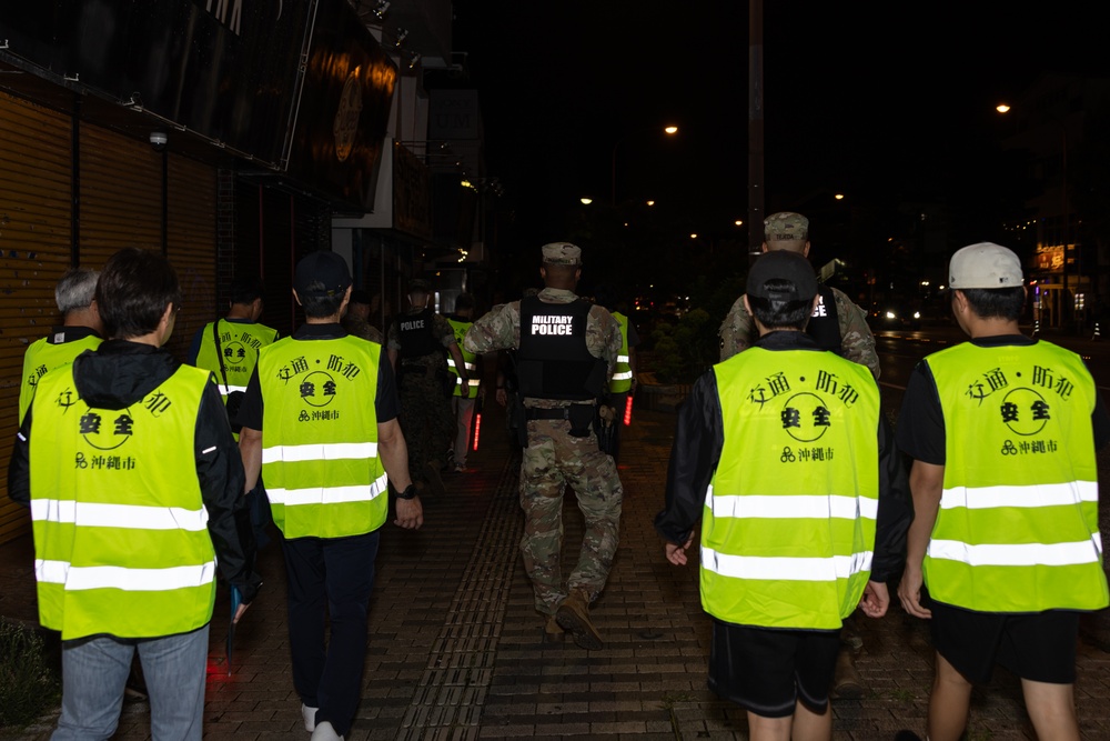 U.S. military police partner with Japanese police to conduct a Joint Law Enforcement Patrol