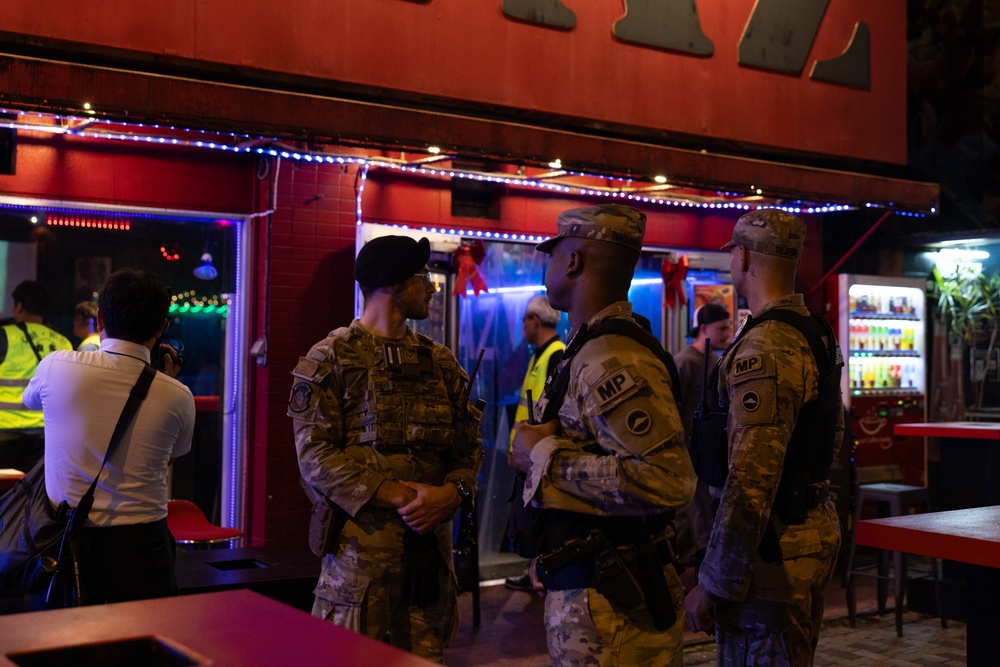 U.S. military police partner with Japanese police to conduct a Joint Law Enforcement Patrol