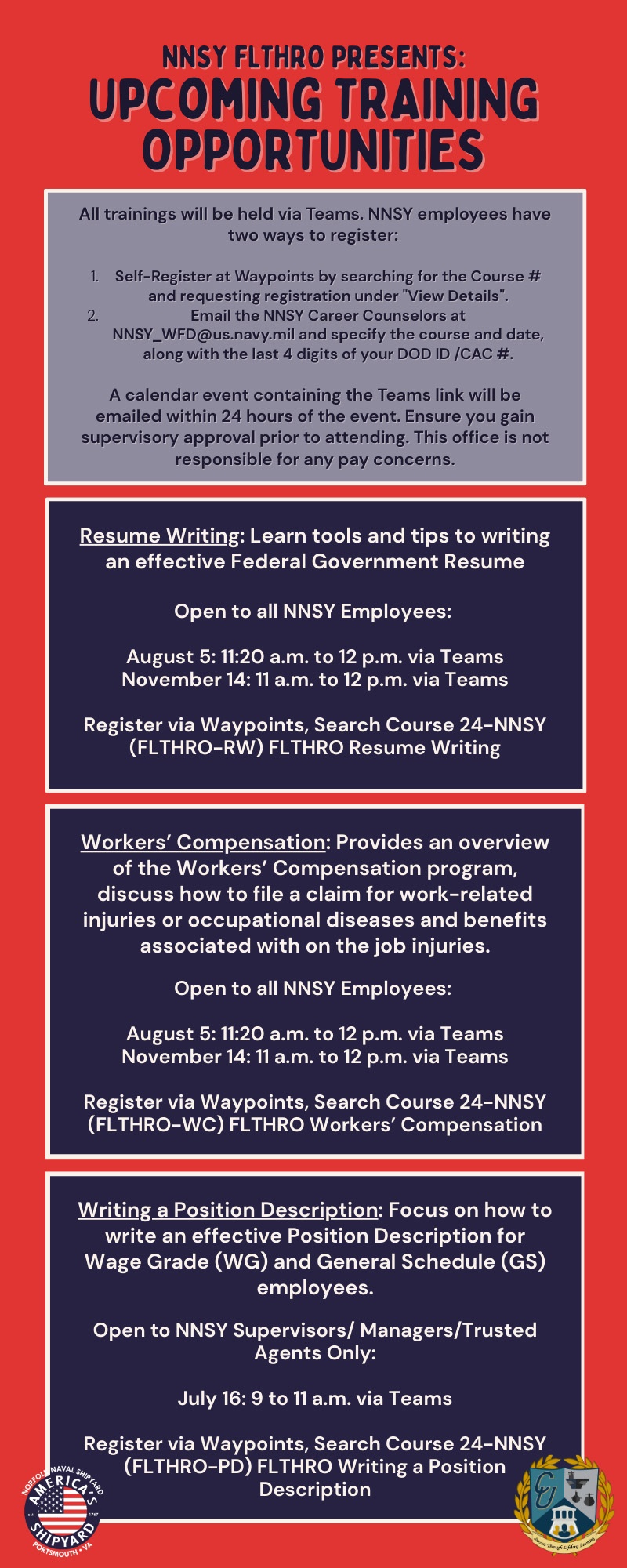 Norfolk Naval Shipyard FLTHRO Presents Upcoming Training Opportunities for FY25