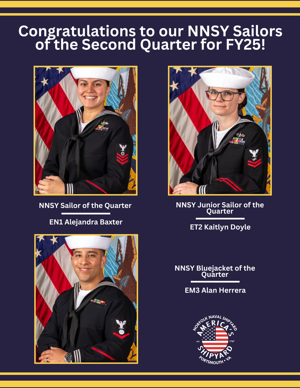 Congratulations to our NNSY Sailors of the Second Quarter for FY25